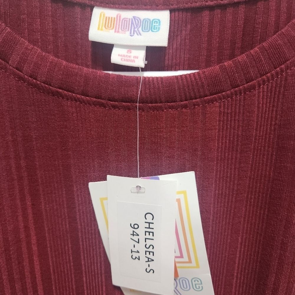 NWT LuLaRoe Chelsea TShirt Tee Shirt Dress Oversized Burgundy Wine Ribbed Size S - Picture 4 of 5